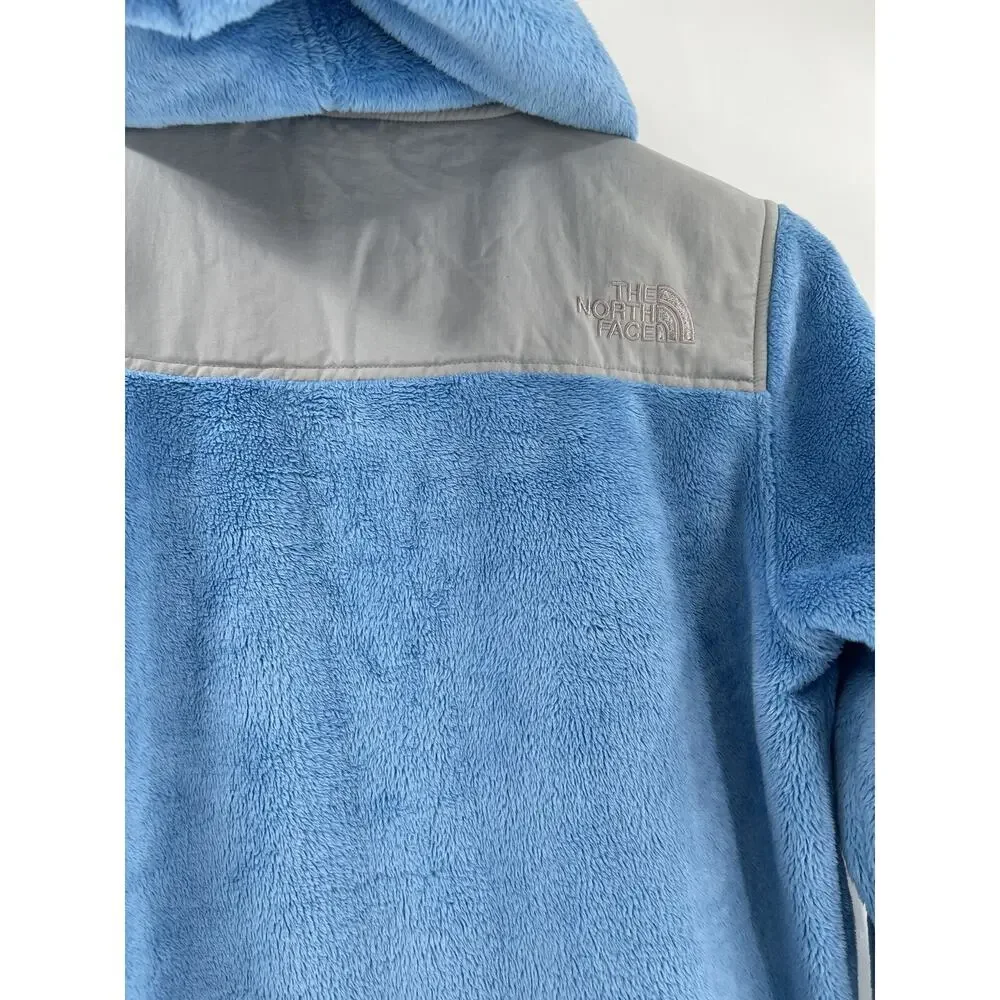 The North Face Girls Jacket XL Blue Gray Fleece Hooded Pockets Full Zip Logo